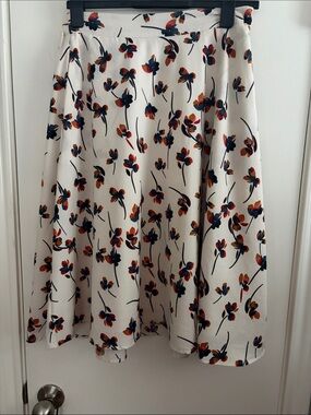 Floral A-Line Midi Skirt in Cream with Navy & Rust Floral Print